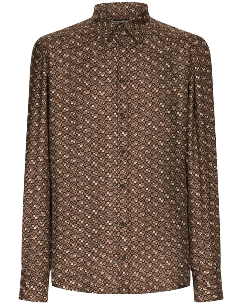 Dolce & Gabbana Seidenhemd mit geometrischem Print - Braun Braun