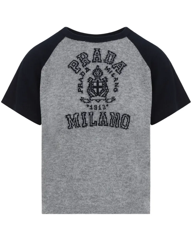Prada T-Shirt mit Logo-Intarsie - Grau Grau