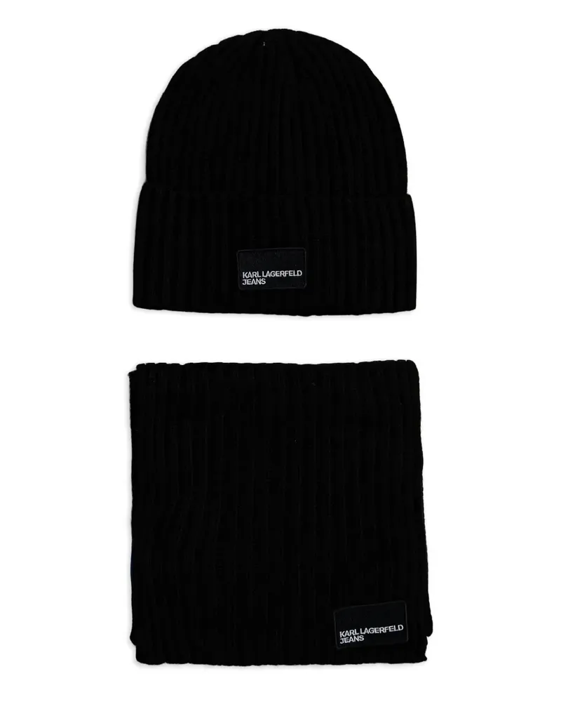 Karl Lagerfeld Gerippte Beanie mit Logo-Patch - Schwarz Schwarz