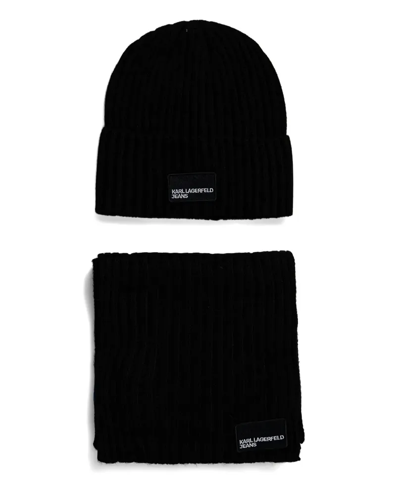 Karl Lagerfeld Gerippte Beanie mit Logo-Patch - Schwarz Schwarz