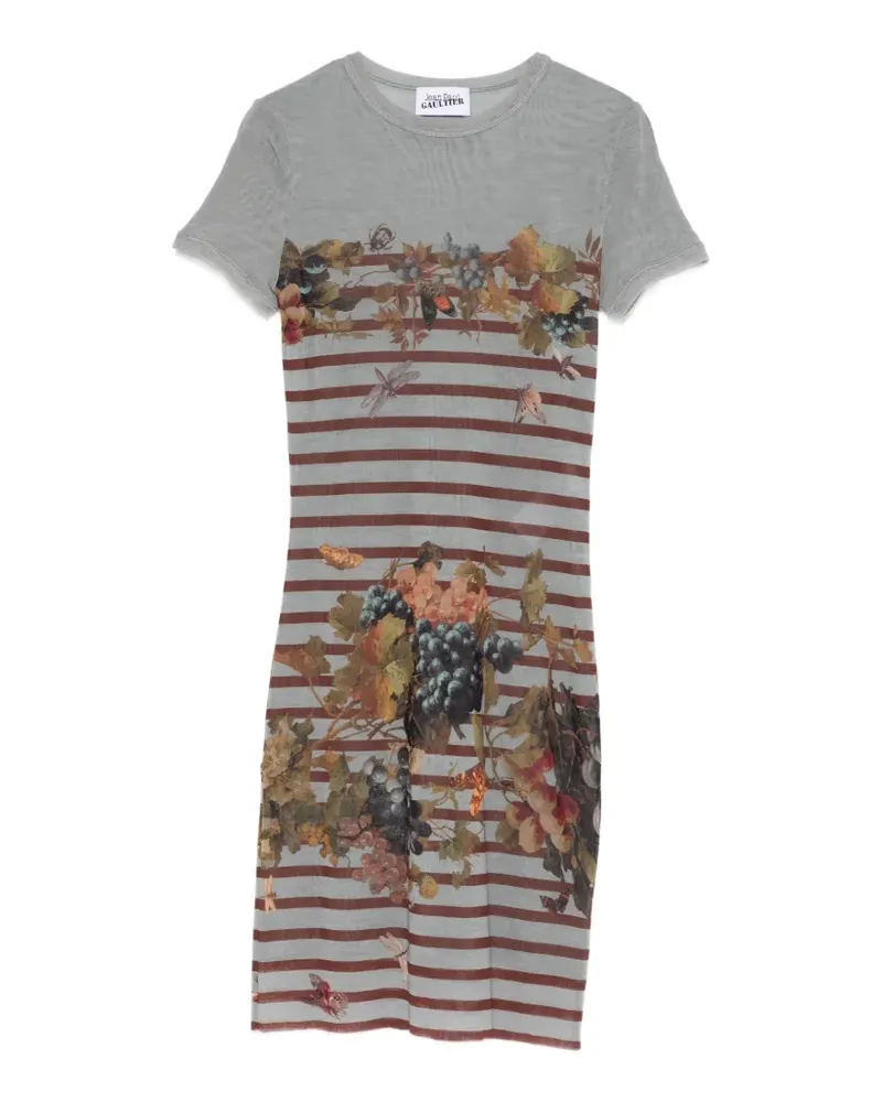 Jean Paul Gaultier striped-floral print mini dress - Grau Grau