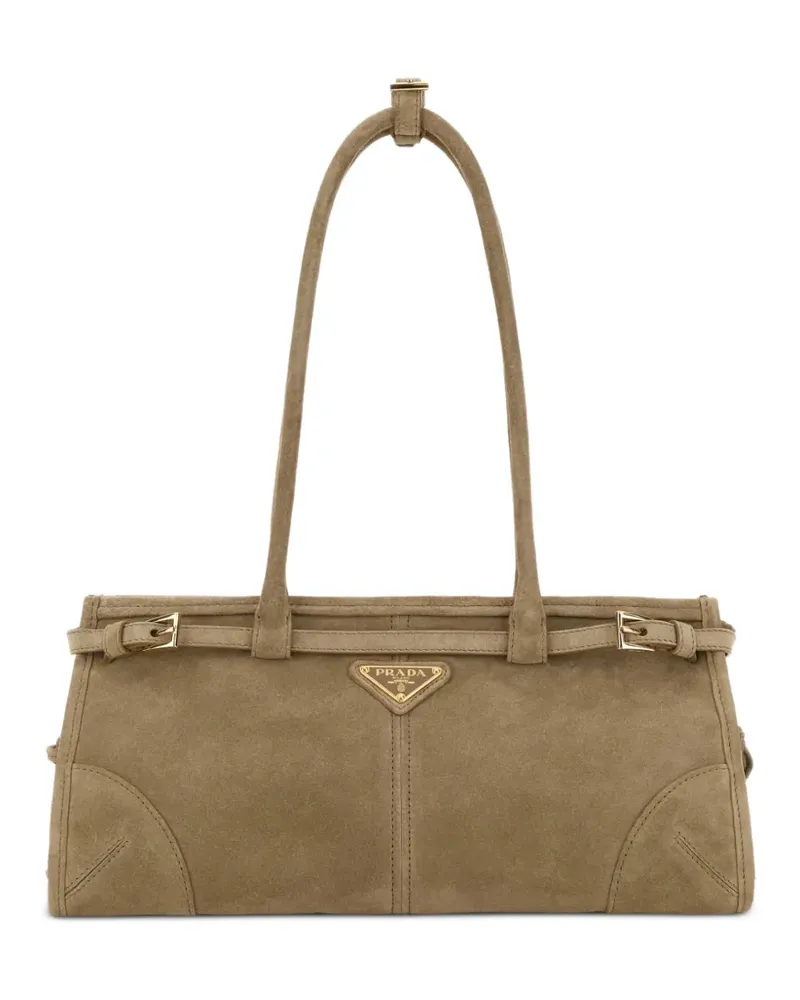 Prada Mittelgroße Bonnie Schultertasche aus Wildleder - Nude Nude