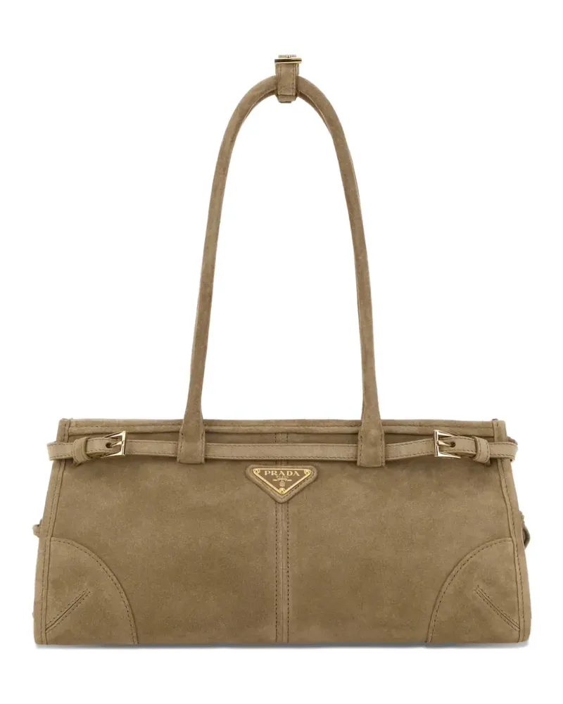 Prada Mittelgroße Bonnie Schultertasche aus Wildleder - Nude Nude