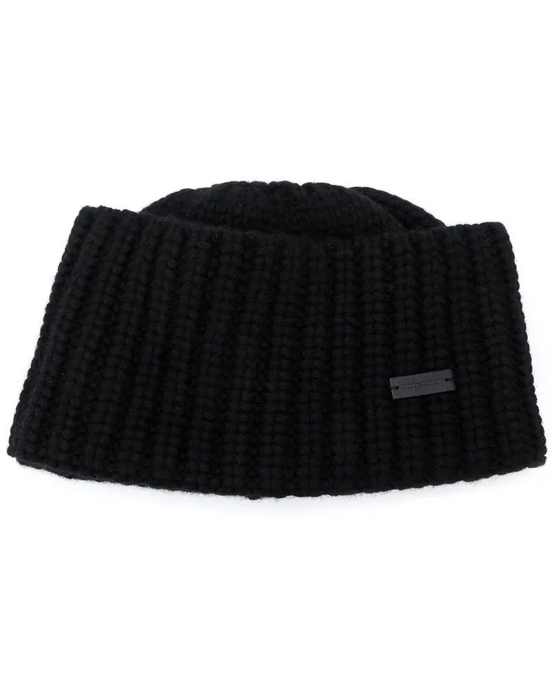 Saint Laurent Kaschmirmütze mit Logo-Schild - Schwarz Schwarz
