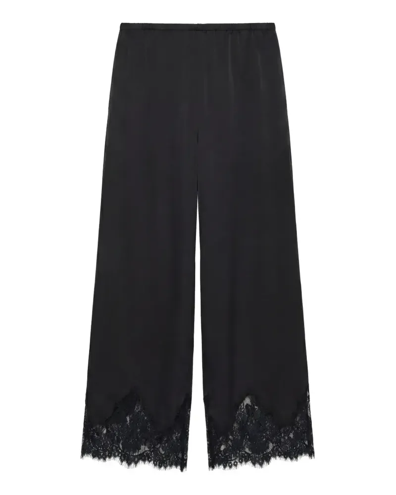 Reformation Carolina Seidenhose mit Spitzenbesatz - Schwarz Schwarz