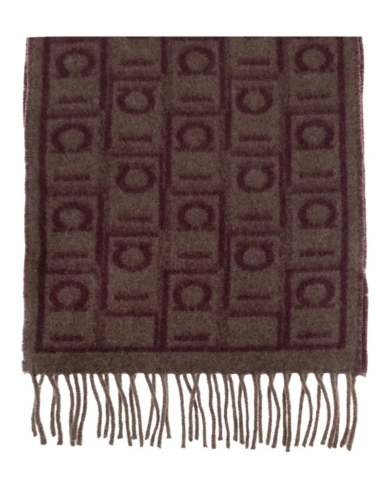 Ferragamo Gancini-pattern fringed scarf - Braun Braun