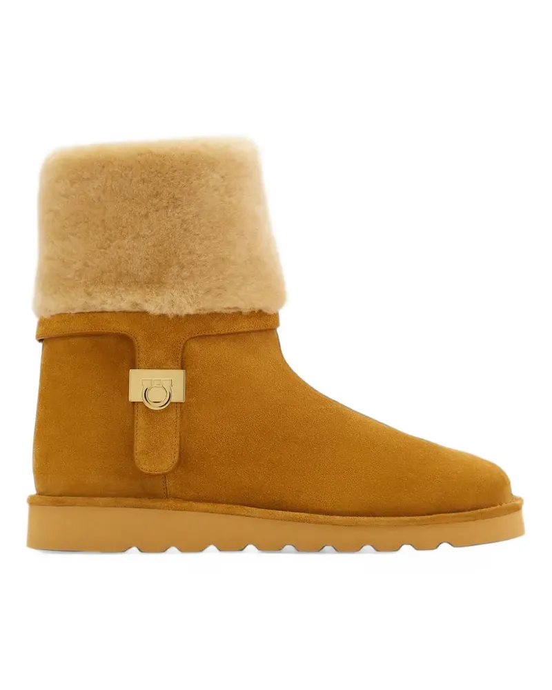 Ferragamo Stiefel mit Pelzfutter und Hug-Schnalle - Braun Braun