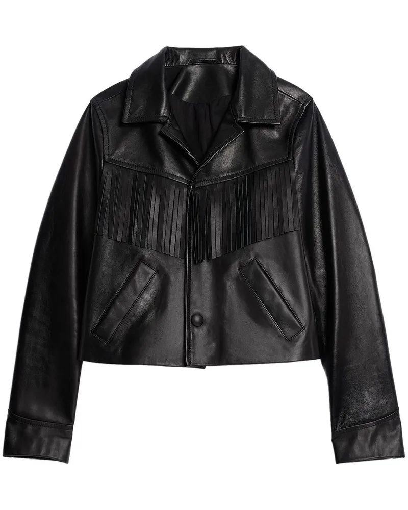 AMI Paris Lederjacke mit Quasten - Schwarz Schwarz