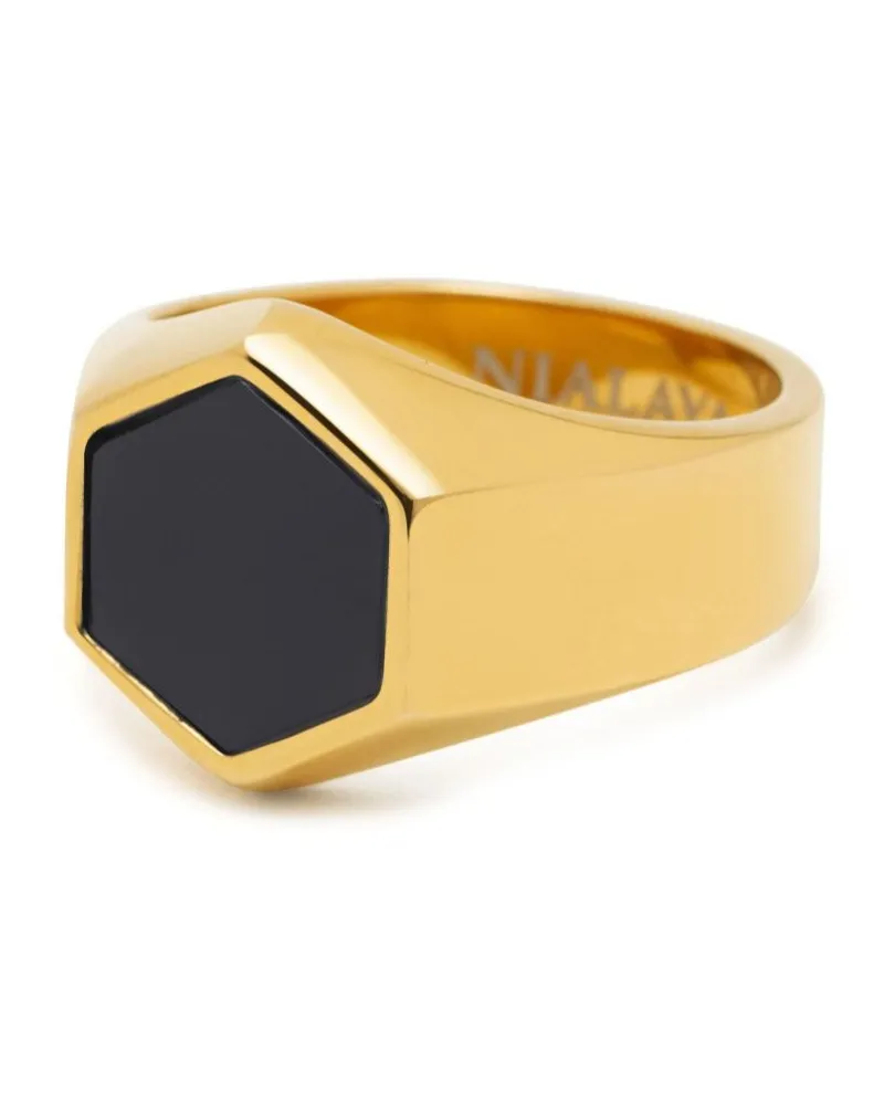 Nialaya Ring mit sechseckigem Schmuckstein - Gold Gold