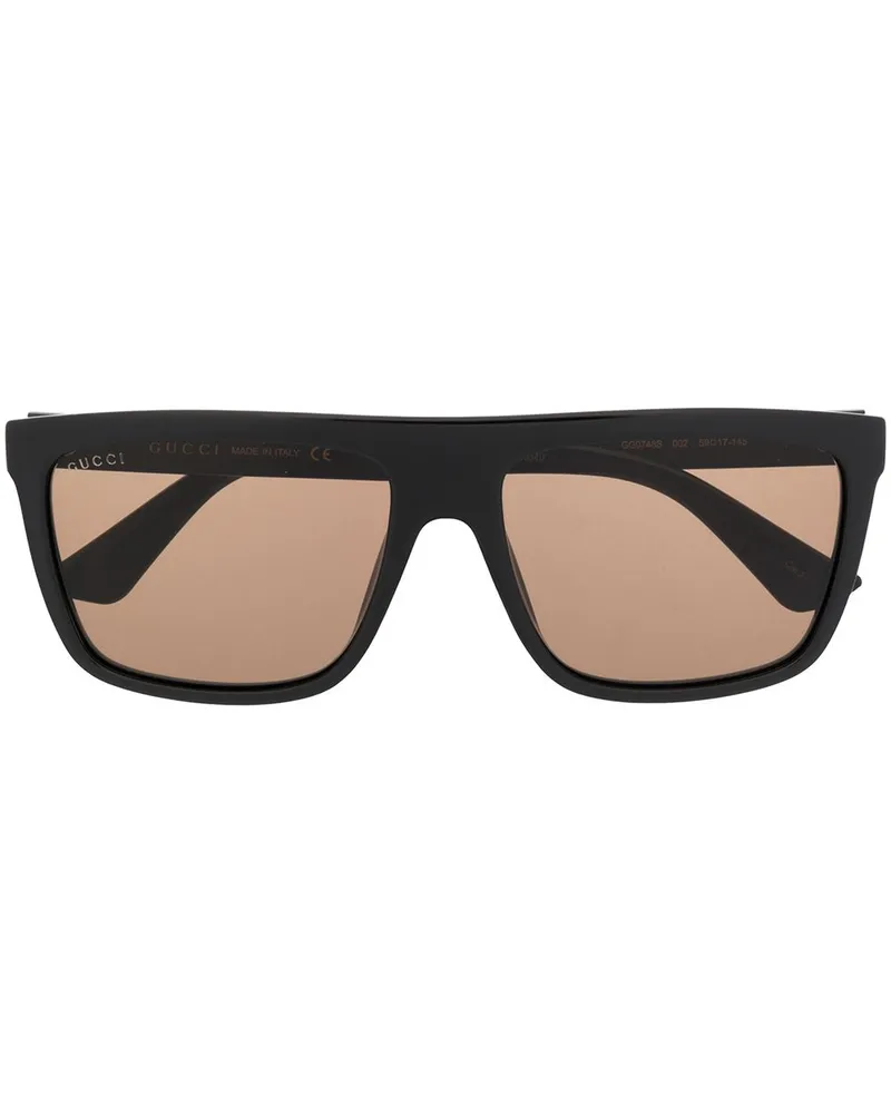 Gucci Eckige Sonnenbrille mit Logo-Schild - Schwarz Schwarz