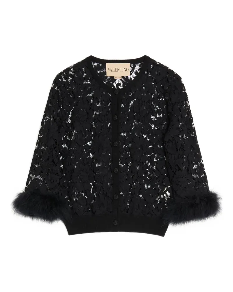 Valentino Garavani Cardigan aus Spitze mit Federbesatz - Schwarz Schwarz