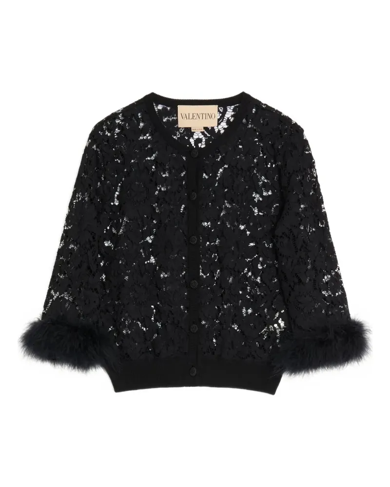 Valentino Garavani Cardigan aus Spitze mit Federbesatz - Schwarz Schwarz