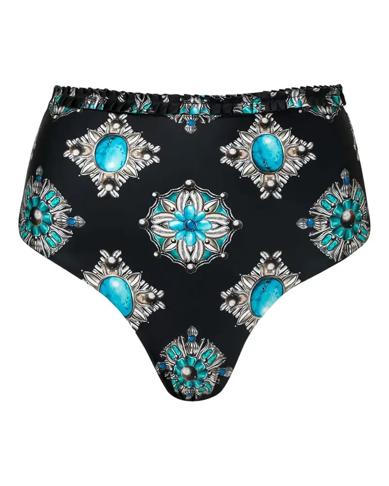 AGUA BENDITA Gerüschtes Nopal Platero Bikinihöschen mit Print - Schwarz Schwarz