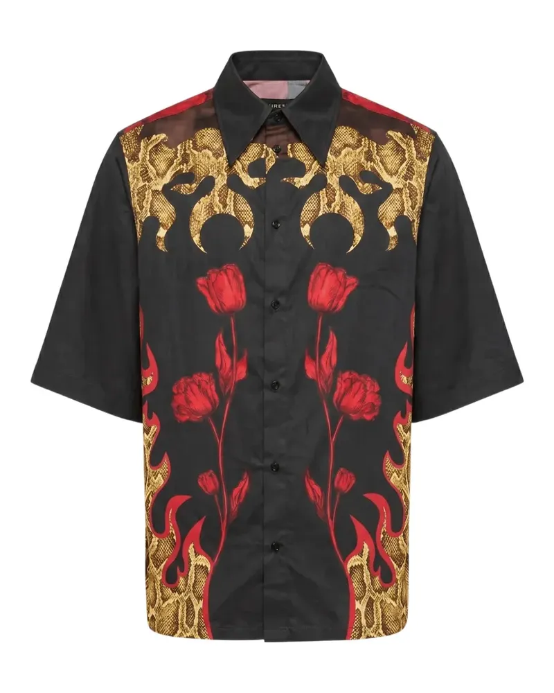 Marine Serre flowers-printed bowling shirt - Schwarz Schwarz