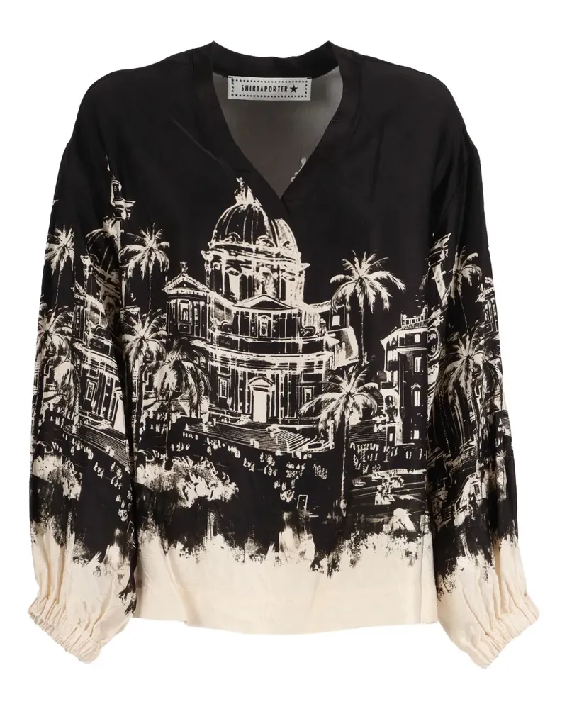 SHIRTAPORTER Bluse mit Print - Schwarz Schwarz