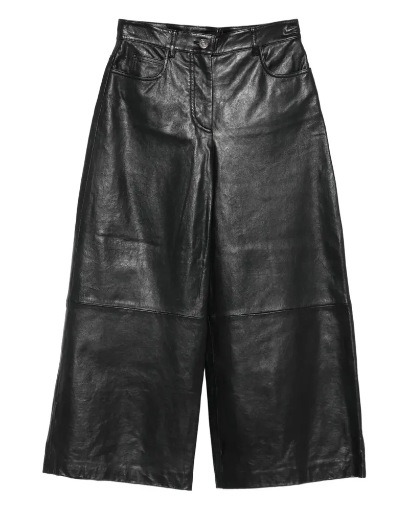 Max Mara Hose mit Ledereinsätzen - Schwarz Schwarz