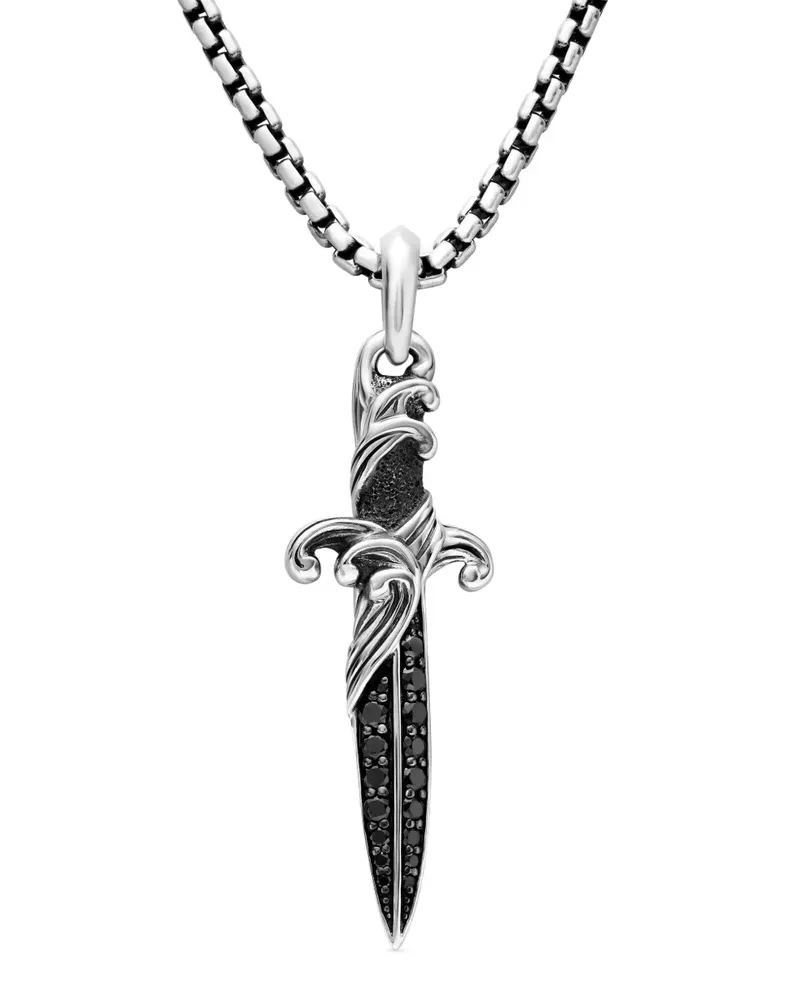 David Yurman Waves Dagger Amulett aus Sterlingsilber mit Diamanten 43,8mm - Schwarz Schwarz