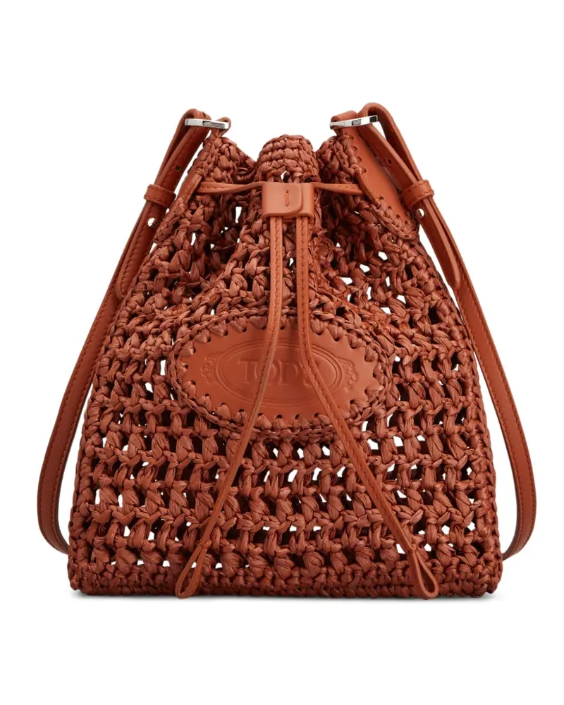 TOD'S Mini Beuteltasche aus Raffiabast und Leder - Braun Braun