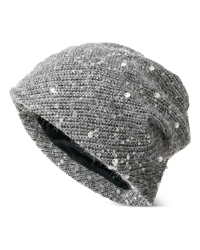 Maison Michel Beanie mit Pailletten - Grau Grau