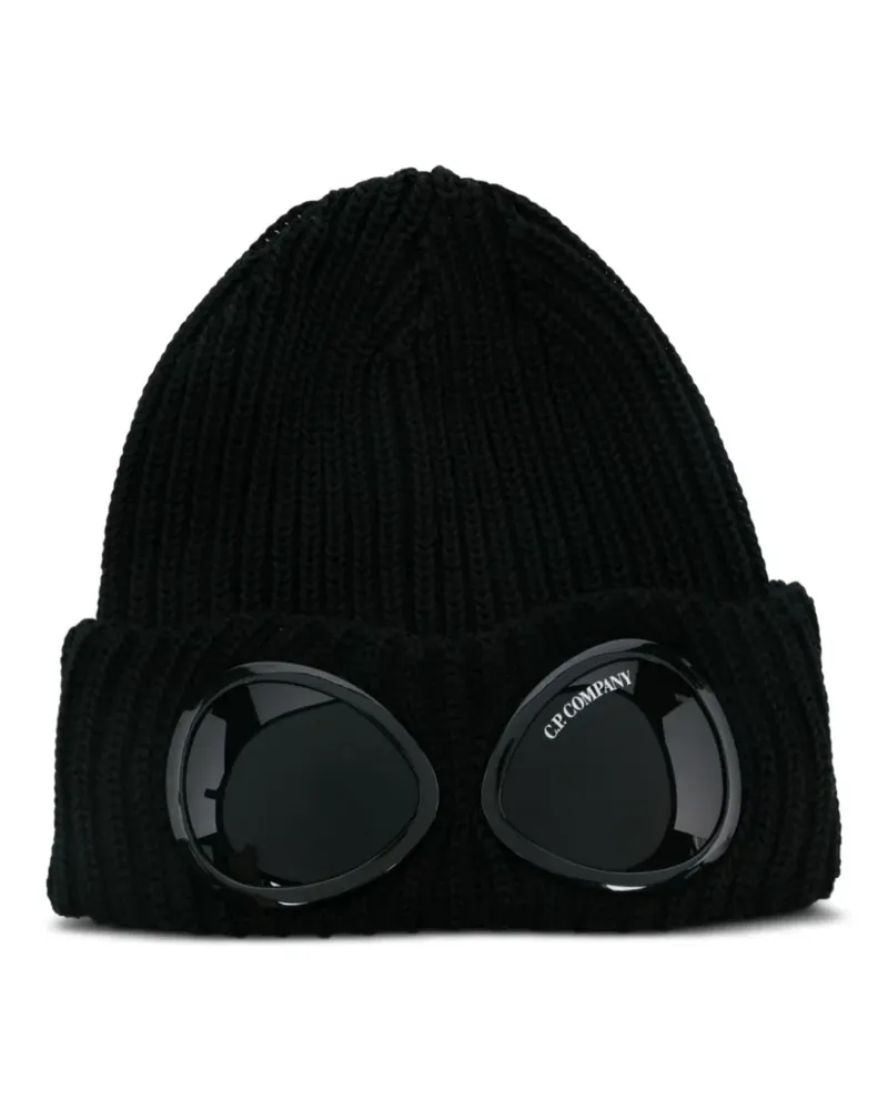 C.P. Company Gerippte Beanie mit Linsen-Detail - Schwarz Schwarz