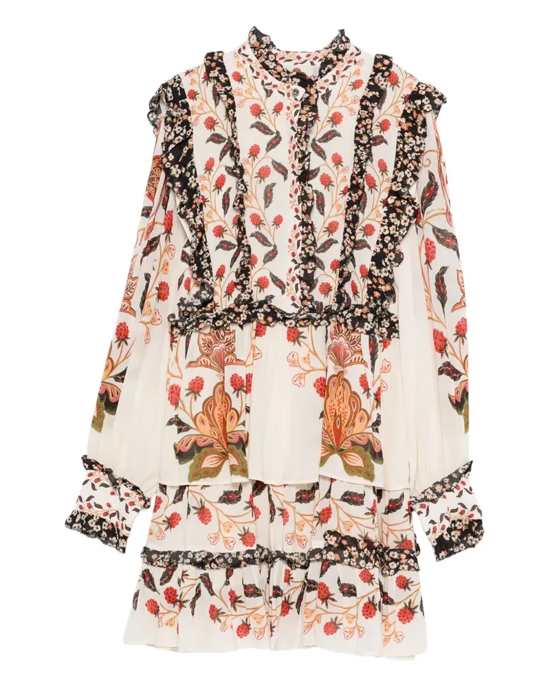 FARM Rio Gerüschtes Kleid mit Blumen-Print - Nude Nude