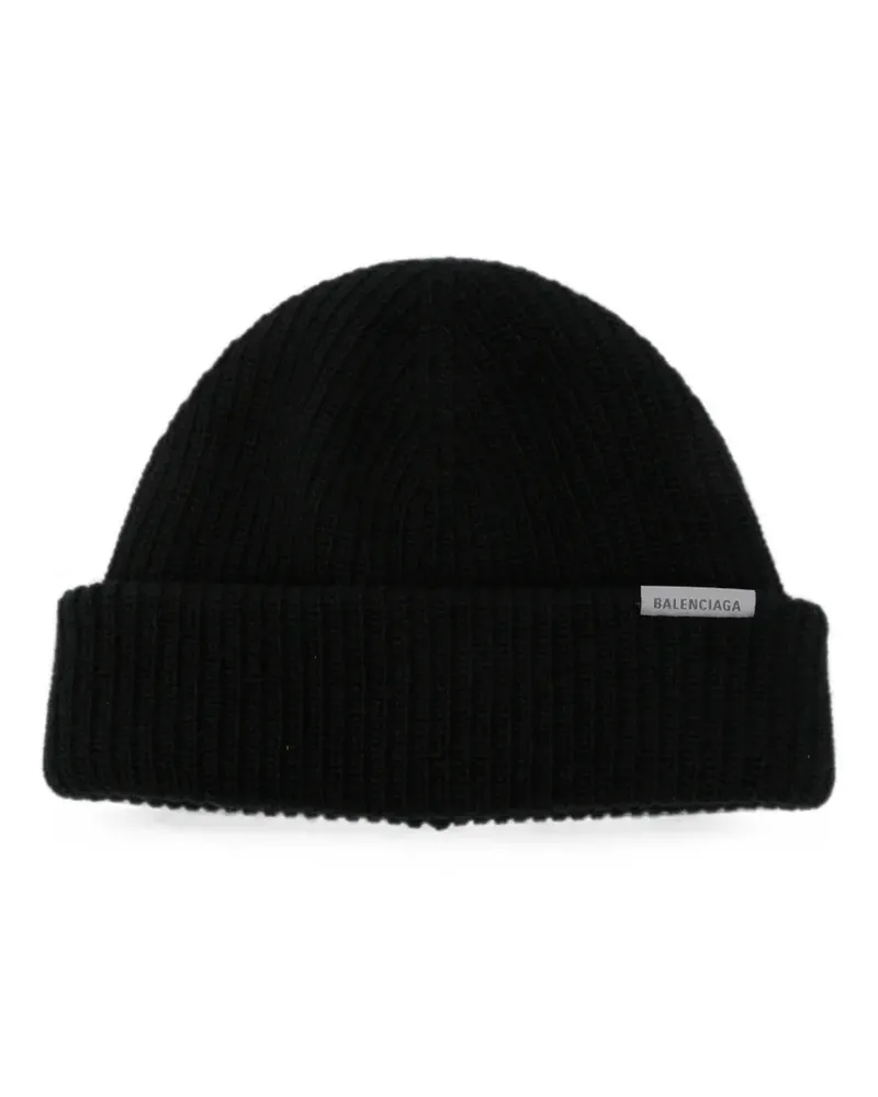 Balenciaga logo-patch beanie hat - Schwarz Schwarz