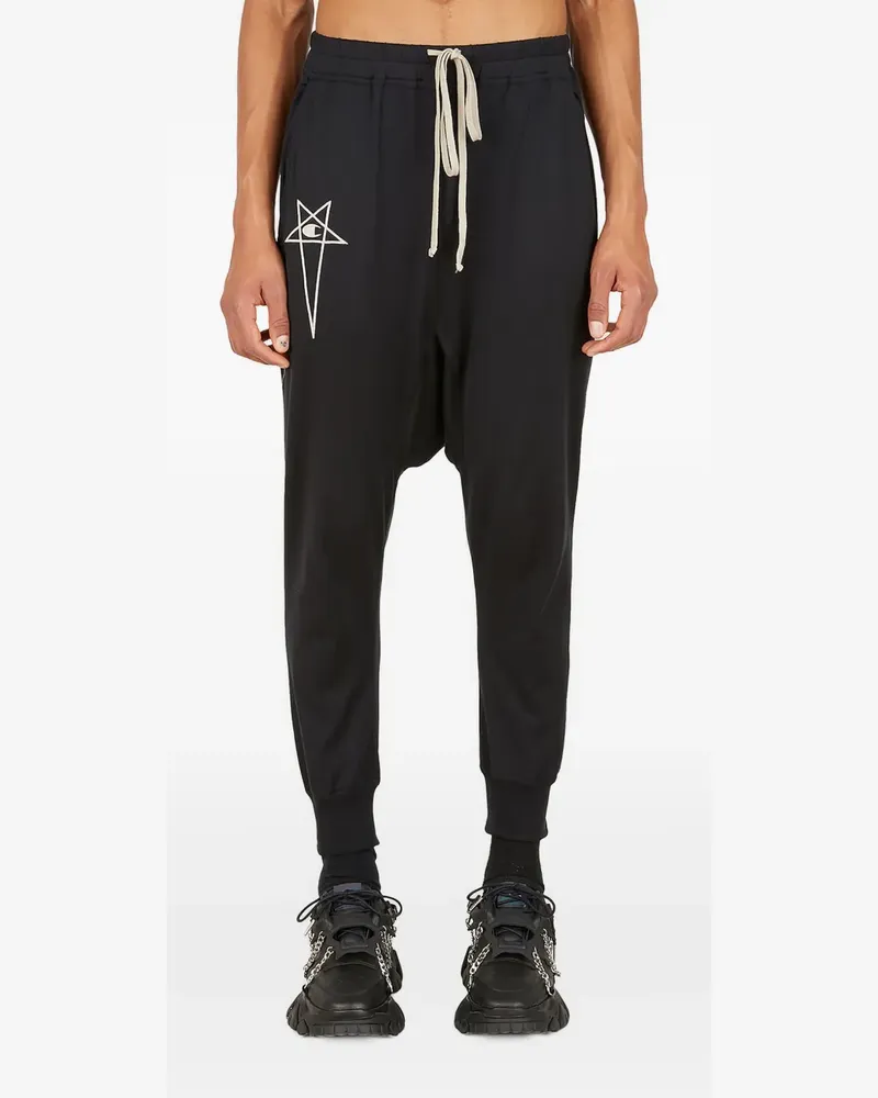 Rick Owens dropped-crotch star-logo embroidered trousers - Schwarz Schwarz