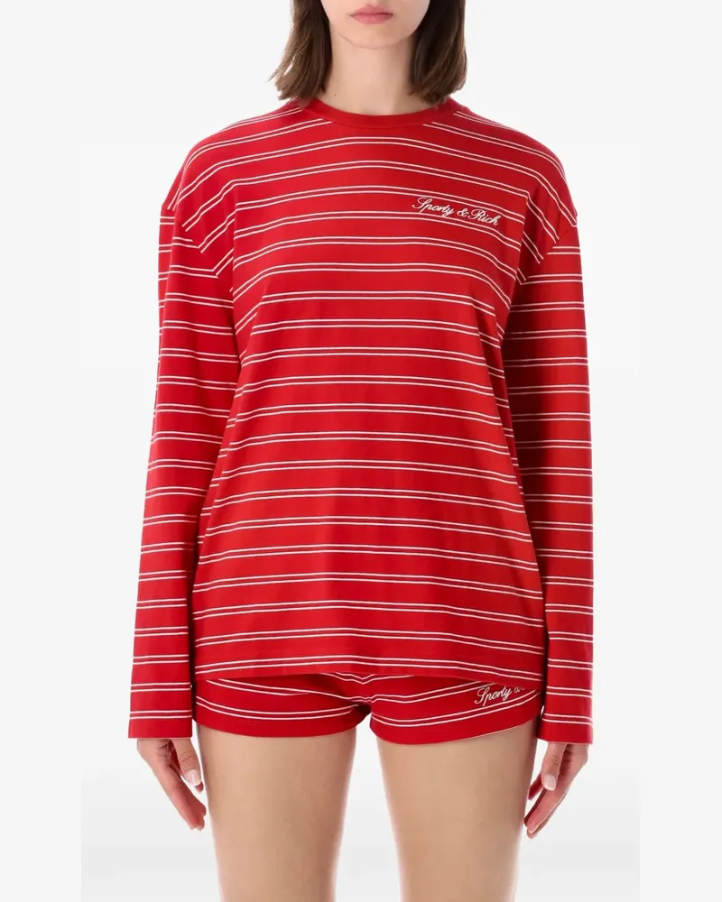 SPORTY & RICH Gestreifter Jersey mit Logo-Stickerei - Rot Rot