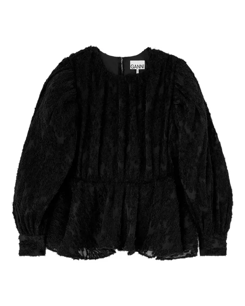 Ganni Bluse aus schwarzem Fil Coupe Schwarz