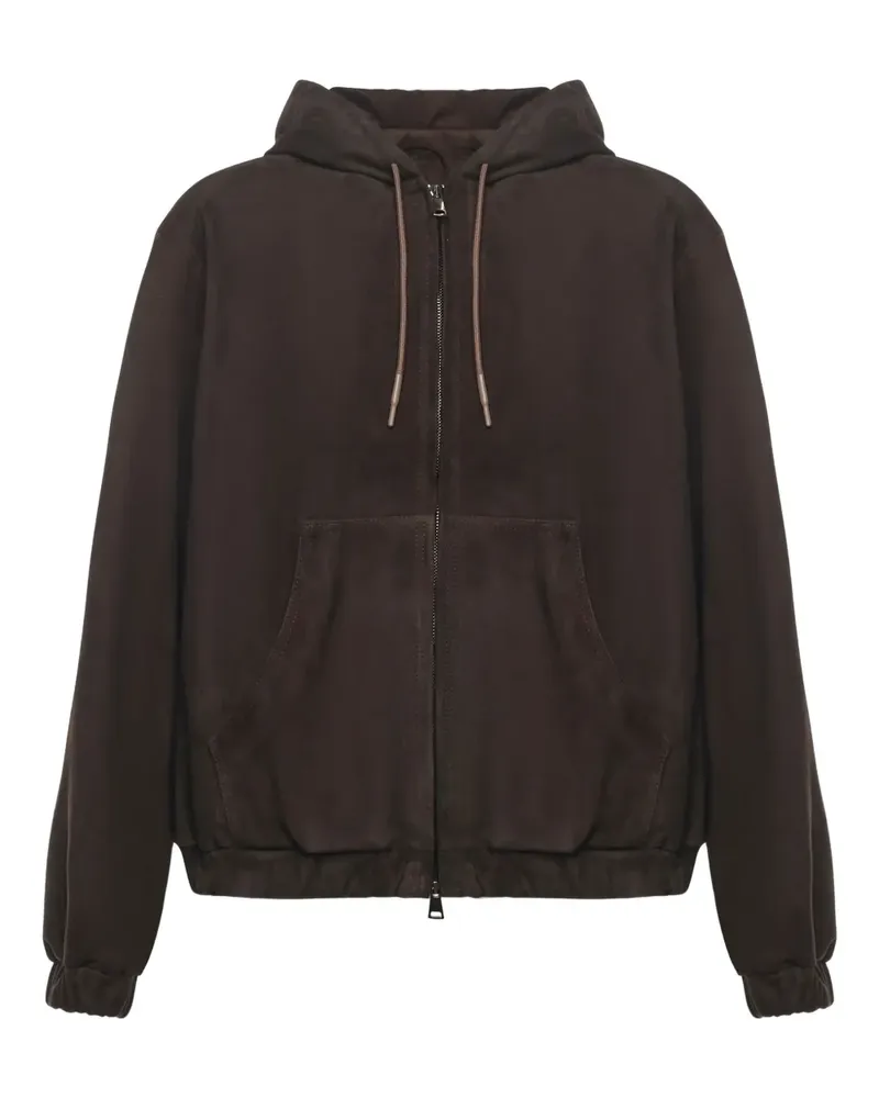 Giuliano Galiano Ohio hooded zip-up suede jacket - Braun Braun