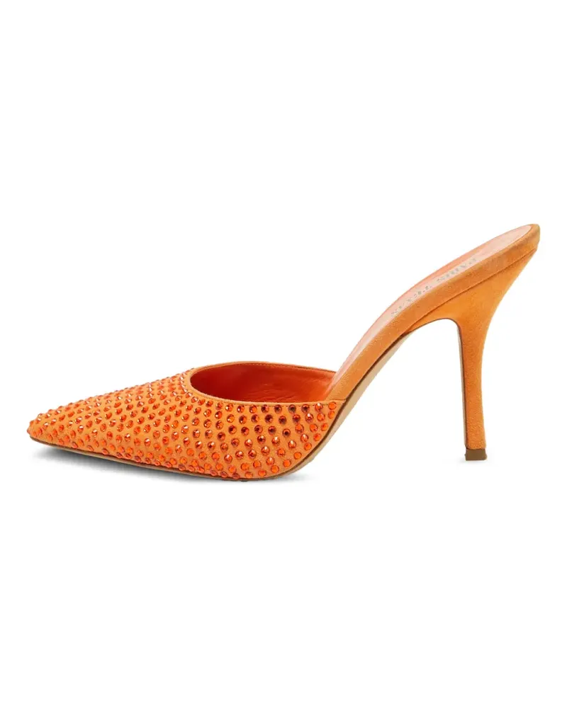 Paris Texas Hollywood Mules aus Wildleder mit Kristallen - Orange Orange