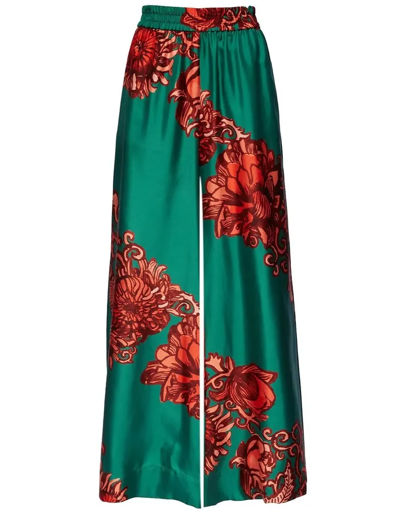 La DoubleJ Palazzohose mit Blumen-Print - Grün Grün