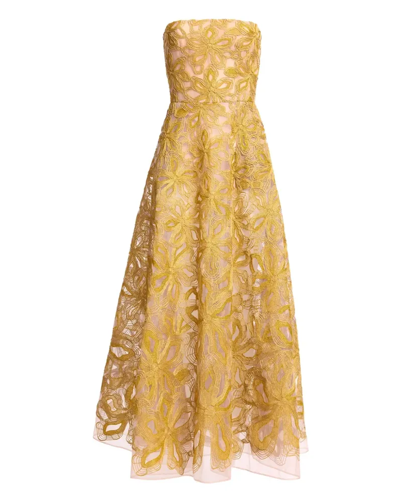 Elie Saab floral embroidered strapless maxi dress - Gelb Gelb