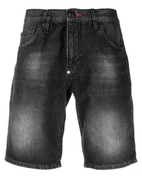 Philipp Plein Ausgeblichene Jeans-Shorts Schwarz