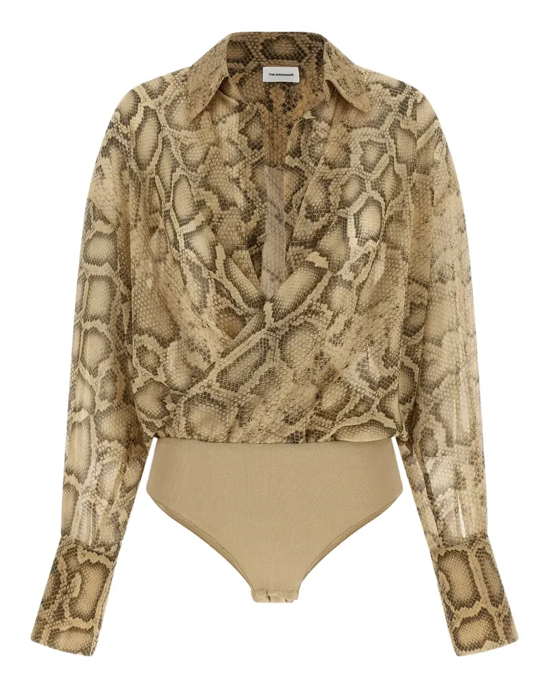 ANDAMANE Paloma python-print bodysuit - Nude Nude