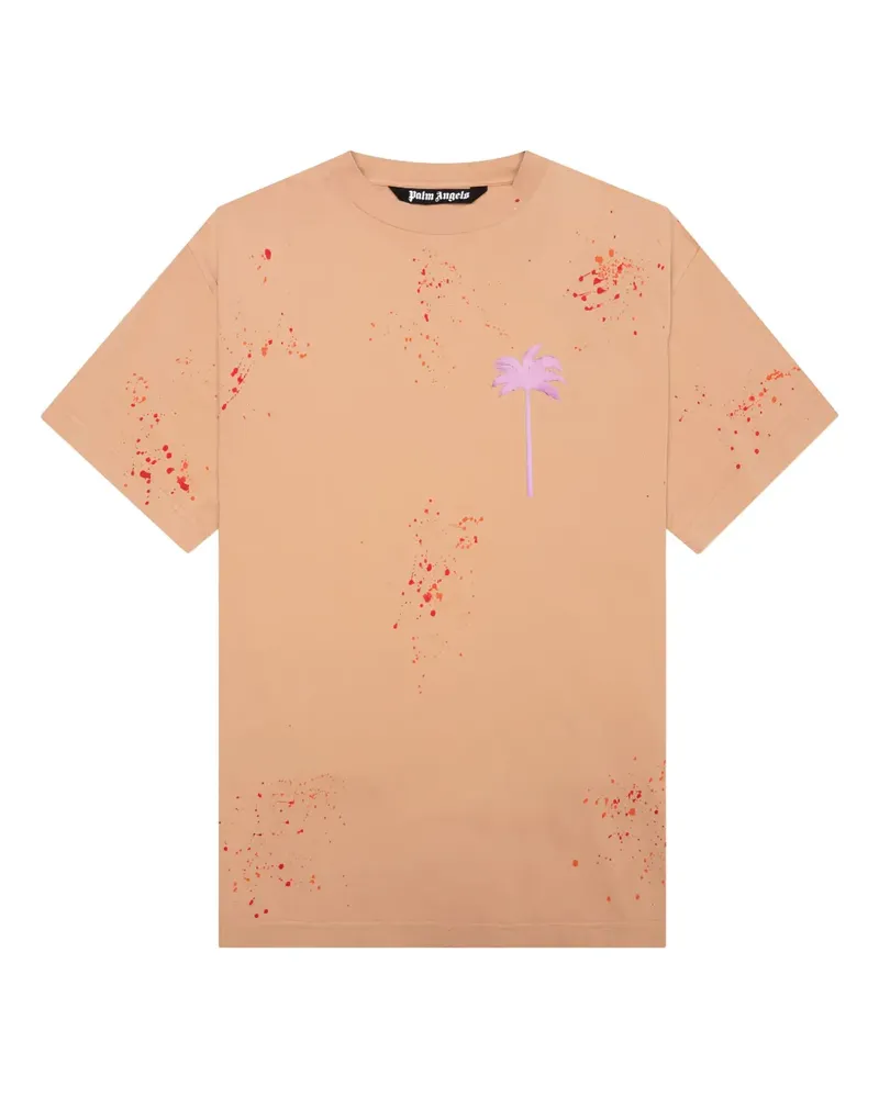 Palm Angels T-Shirt mit Farbklecks und Palmen-Print - Orange Orange
