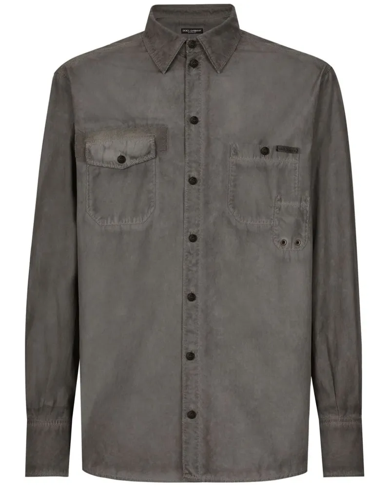 Dolce & Gabbana Hemd mit Logo-Applikation - Grau Grau