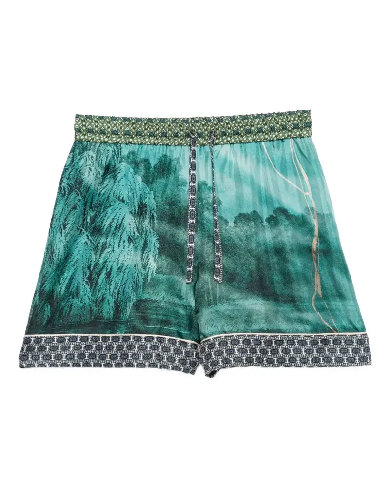 Pierre-Louis Mascia landscape-print silk shorts - Grün Grün