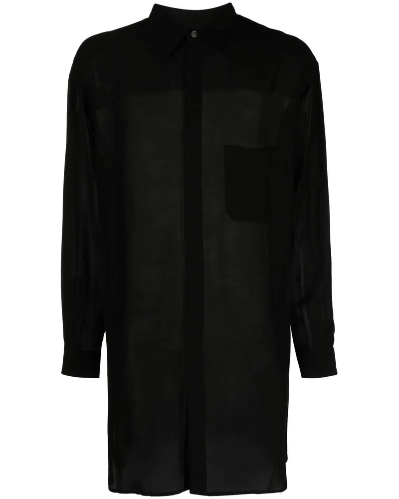 Yohji Yamamoto Langes Hemd mit Sheer-Effekt - Schwarz Schwarz
