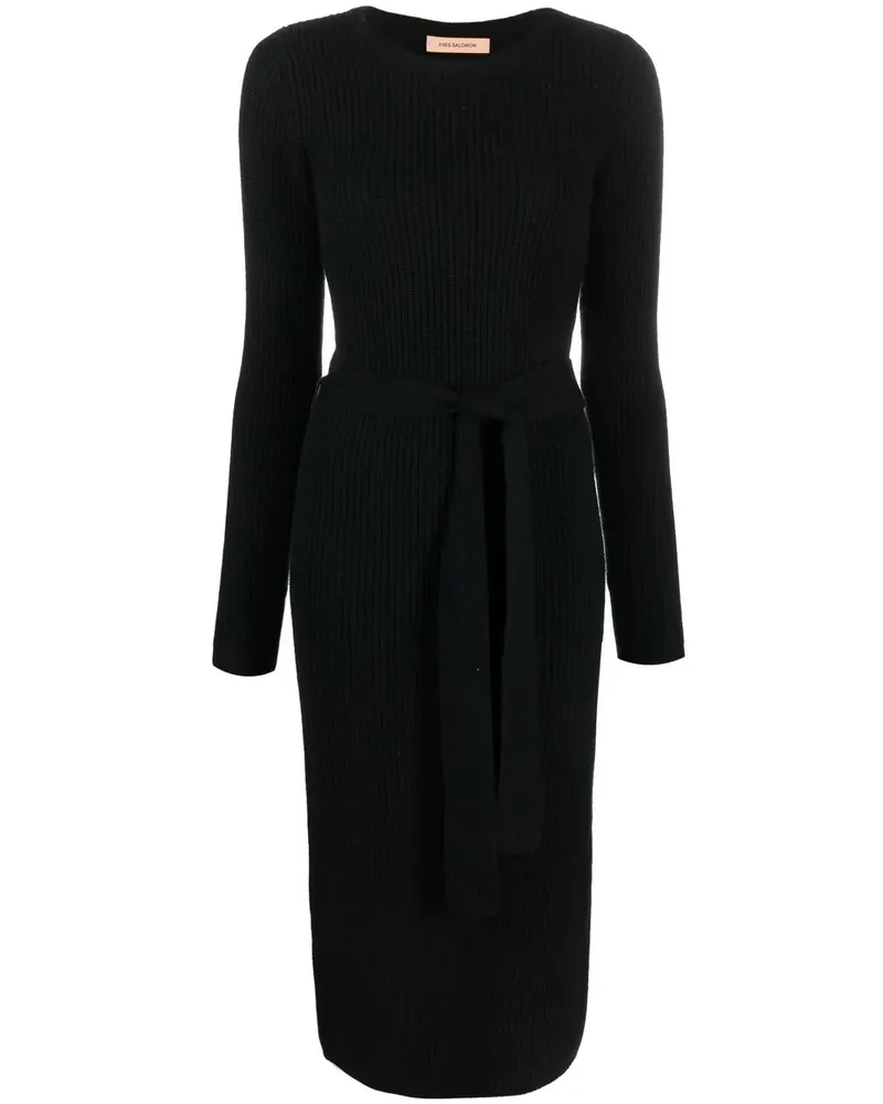 Yves Salomon Midikleid aus geripptem Strick - Schwarz Schwarz
