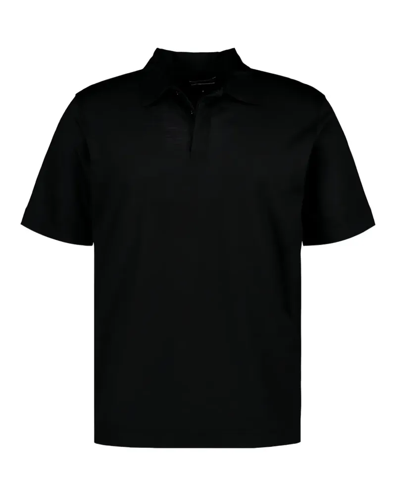 Emporio Armani logo-embroidered wool polo shirt - Schwarz Schwarz