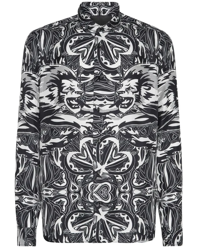 Philipp Plein Dandy Lion Circus Seidenhemd - Schwarz Schwarz