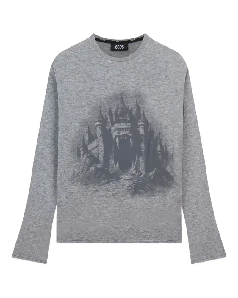 GCDS Maniche Lunghe Gothic Langarmshirt mit Print - Grau Grau