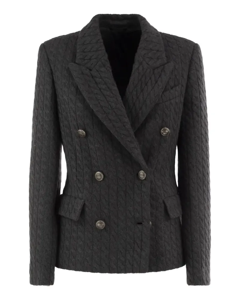 Brunello Cucinelli double-breasted cable-knit blazer - Grau Grau