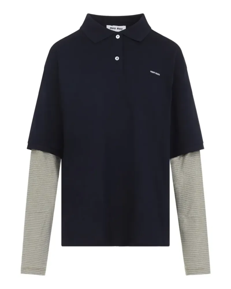 Miu Miu layered-sleeve striped polo shirt - Blau Blau