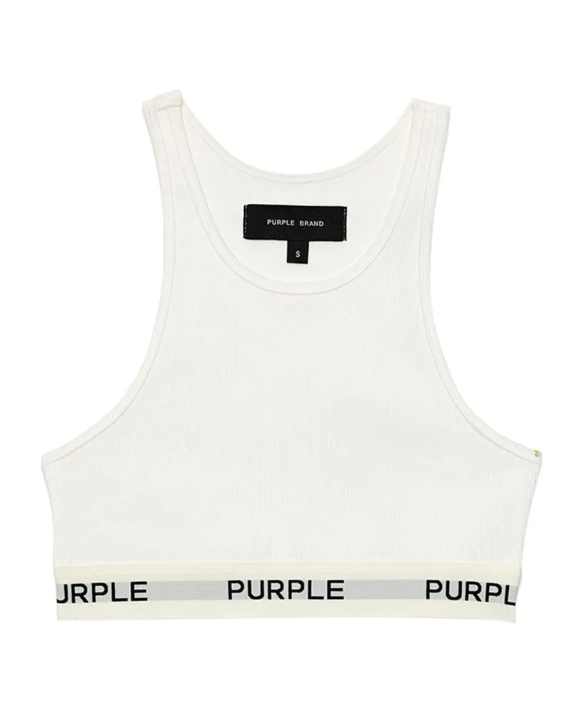 PURPLE BRAND Cropped-Oberteil mit Logo-Band - Weiß Weiß