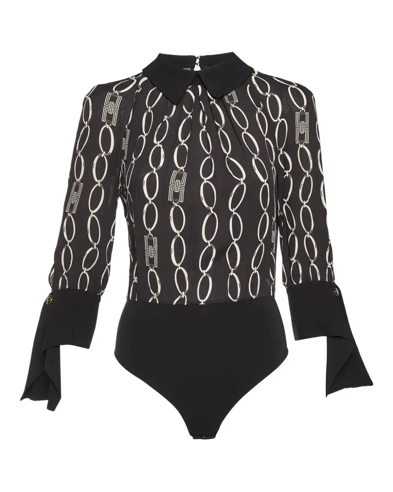 Elisabetta Franchi Langärmeliger Body mit Ketten-Print - Schwarz Schwarz