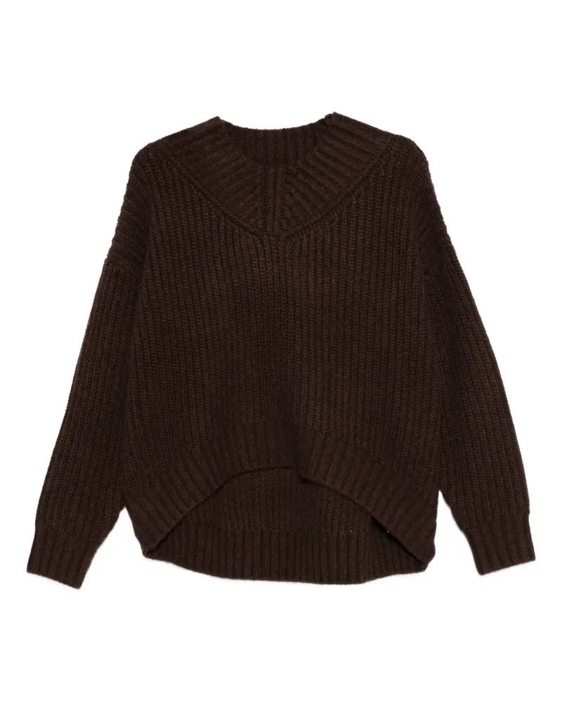 STAUD Gerippter Pullover mit V-Ausschnitt - Braun Braun