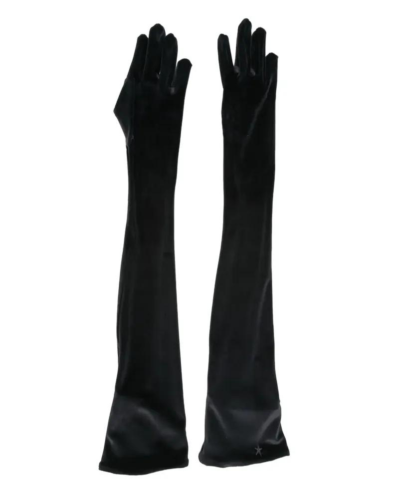Thierry Mugler Samthandschuhe mit Logo-Verzierung - Schwarz Schwarz