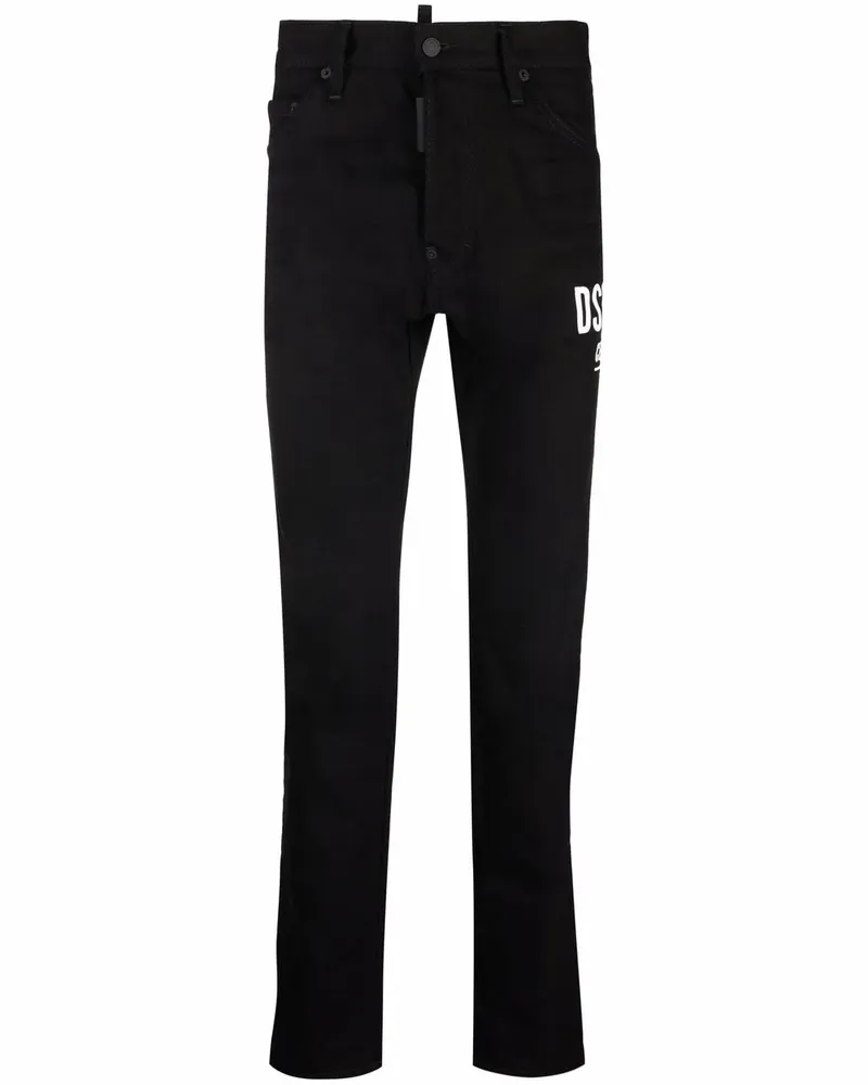 Dsquared2 Halbhohe Straight-Leg-Jeans - Schwarz Schwarz